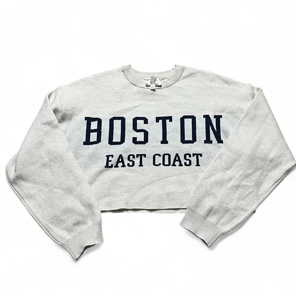Hippie Rose Cream Crop Pullover Sweatshirt Large Cozy Boston East Coast Graphic - Picture 1 of 8